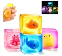 Nice Ice Cube Squishy Toys, 4PCS Glow in the Dark Ice Cube Squishy Stress Balls for Adults Kids, Sensory Stress Relief Fidget Squeeze Gifts for Autism Anxiety Relief Stocking Fillers