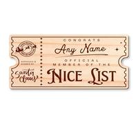 Nice List Ticket - Stamp: Personalised Santa's Nice List Wooden Ticket Certificate, Christmas Keepsake, Magic Gift for Christmas