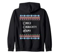 Nice, Naughty, Amy Ugly Sweater Style Zip Hoodie