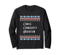 Nice, Naughty, Ashton Ugly Sweater Style Long Sleeve T-Shirt