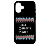 Nice, Naughty, Avery Christmas Ugly Sweater Style Case for iPhone 16