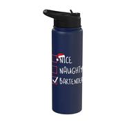 Nice Naughty Bartender Christmas List Santa Claus Mixologist Stainless Steel Insulated Water Bottle