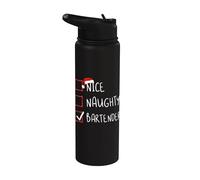 Nice Naughty Bartender Christmas List Santa Claus Mixologist Stainless Steel Insulated Water Bottle