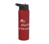 Nice Naughty Bartender Christmas List Santa Claus Mixologist Stainless Steel Insulated Water Bottle