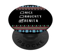 Nice, Naughty, Benita Christmas Ugly Sweater Style PopSockets Adhesive PopGrip