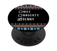 Nice, Naughty, Benny Christmas Ugly Sweater Style PopSockets Adhesive PopGrip
