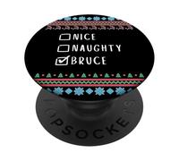 Nice, Naughty, Bruce Christmas Ugly Sweater Style PopSockets Adhesive PopGrip