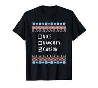 Nice, Naughty, Carson Christmas Ugly Sweater Style Value Graphic T-Shirt