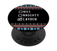 Nice, Naughty, Cayden Christmas Ugly Sweater Style PopSockets Adhesive PopGrip