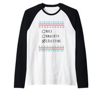 Nice, Naughty, Célestine Christmas Ugly Sweater Style Raglan Baseball Tee