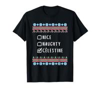 Nice, Naughty, Célestine Christmas Ugly Sweater Style T-Shirt