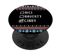 Nice, Naughty, Cindy Christmas Ugly Sweater Style PopSockets Adhesive PopGrip