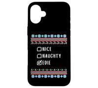 Nice, Naughty, Edie Christmas Ugly Sweater Style Case for iPhone 16 Plus