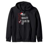 Nice Naughty I Blame The Elf Christmas Funny Xmas Design Zip Hoodie