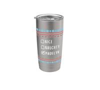Nice, Naughty, Madelyn Christmas Ugly Sweater Style Stainless Steel Insulated Tumbler