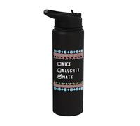 Nice, Naughty, Matt Christmas Ugly Sweater Style Stainless Steel Insulated Water Bottle