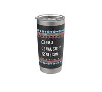 Nice, Naughty, Nelson Christmas Ugly Sweater Style Stainless Steel Insulated Tumbler
