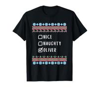 Nice, Naughty, Oliver Christmas Ugly Sweater Style T-Shirt
