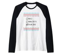 Nice, Naughty, Placido Christmas Ugly Sweater Style Raglan Baseball Tee