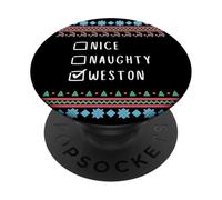 Nice, Naughty, Weston Christmas Ugly Sweater Style PopSockets Adhesive PopGrip