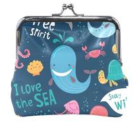 Nice Navy Personalized Coin Purse for Men and Women with Leather Buckle and Kiss Lock, Blue Marine Life (2), Classic, Pretty Blue Marine Life (2), Classic, Pretty Blue Marine Life (2), Classic