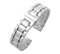 Nice Pies 20mm 22mm Universal Watch Band Two Tone Ceramic Stainless Steel Strap Bracelet Butterfly Buckle Wristband for Men Women (20mm, B - White Ceramic & Slive)