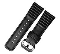 Nice Pies 28mm Men's Genuine Leather Watch Band Compatible with Seven Friday M1 M2 P3 SF Calfskin Black Watch Straps with Heavy Duty Metal Buckle Watch Accessories, C Black Line, 28 mm, Modern