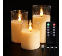 NICE POINT LED Rechargeable Candles with Remote Timer, Real Wax Flameless Candles, Flickering Teardrop Wick, USB Long-Lasting Battery for Indoor Outdoor Home Wedding Christmas Decor (3-Pack)