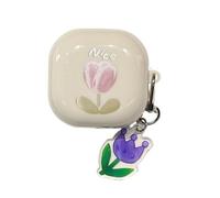 Nice Purple Tulip Pattern Cover with Pendant Case for Samsung Galaxy Buds 2/Pro/Live 2020