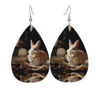 Nice rabbit Pattern leather earrings | Water drop-shaped printed earrings, suitable for daily/party/dating scenes