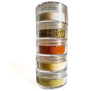NICE RACK Mini Travel Spice Rack Filled with Herbs, Refillable, Made in USA, Travel Spice Kit - Great Gift, CAMPING, RV, Purse, Backpacking. (with Shaker Tops, 5 Stack (3 3/8 x 1 3/8"))
