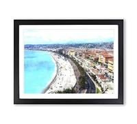 Nice Skyline In France Painting Modern Art Framed Print | A4 Black Framed Wall Art | Ready to Hang | Modern Cityscape Picture | Living Room Bedroom Lounge Office