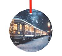 Nice Snowy Night Train Patterned Christmas Round Glass Pendant, Christmas Tree Decoration, Birthday Gift