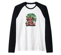 Nice Tree Rex Attack Emblem in Christmas Style Raglan Baseball Tee
