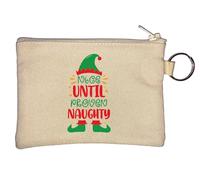 Nice Until Proven Naughty Christmas Elf Key Chain Coin Purse Beige