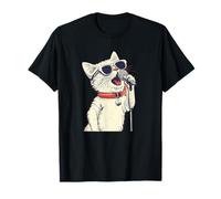 Nice White Cat with Karaoke Mic for Stand-up Comedy Lovers T-Shirt