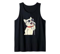 Nice White Cat with Karaoke Mic for Stand-up Comedy Lovers Tank Top