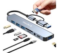 Nice2MiTu 8-in-1 USB-A & USB-C Hub with 4 USB 3.0 and USB 2.0 Ports, 1 USB-C Port, Audio and TF/SD Ports for MacBook, iPad, iPhone, Laptop, Cell Phone