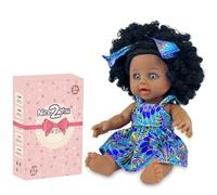Nice2you Black African American Doll with Curly Hair, Realistic for Toddlers to Age 6, 10in / 25cm