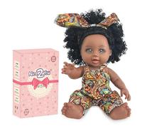 Nice2you Black Baby Doll, 10in / 25cm American African Black Girl Doll with Dress for Toddlers 1-3, Realistic Reborn Doll for Kids Aged 2 3 4 5 6, Silicone Small Black Doll Toy for Birthday Gift