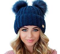 niceacsrise Beanie Women - 2 Pom Cable Knit Winter Warm Fleece Hat - Wool Snow Cuff Ski Cap, Jeans, One Size