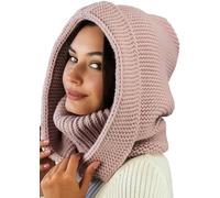 niceacsrise Hooded Scarf for Women - Knitted Balaclava with Neck Warmer, Pink, One Size