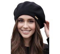 niceacsrise Warm Lined Wool Angora Knit Beret and Satin Lined French Hat Lightweight Beanie, Black, One Size