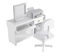 Nicear 1 Set Wooden Computer Printer Decorations Accessories Miniature Office Desk Model Mini Office Desk Toys Miniature Furniture White
