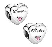 Nicear 2 Pcs Sister Moments Love Heart Charms for Bracelets DIY (Silver 4mm)