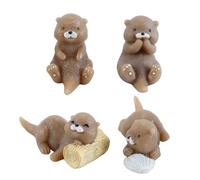 Nicear Miniature Otter Figures Set Of 4 Small Otter Figures Made Of Quality Resin for Creative Cake Decoration - Terrarium Decoration and Fairy Garden Accessories