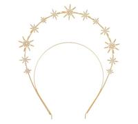 Nicear Star Shaped Rhinestone Halo Crown Headband Double Layer Bridal Headpiece for Wedding Festival Photoshoot Elastic Goddess Crown (Gold)