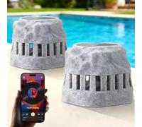 NiceBuy 2-Pack Solar Powered Rock Speakers Waterproof Patio 2 in 1 Charging 360° Outdoor Rock Speaker with Lights RGB, IP44 for Pool Party Yard Outside Garden(Grey)