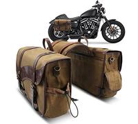 NICECNC Motorcycle Saddle Bags, Vintage Oil Waxed Canvas Motorcycle Saddlebags Panniers Side Throw Over Saddle Bags Compatible with Harley Adventure Street Glide (Brown)
