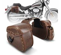 NICECNC Motorcycle Saddlebags PU Leather, 22L Large Capacity Throw Over Saddle Bags Side Luggage Bag with Cup Holder and Lock, Compatible with Softail Dyna Iron Fat boy V-star Shadow Vulcan, Brown